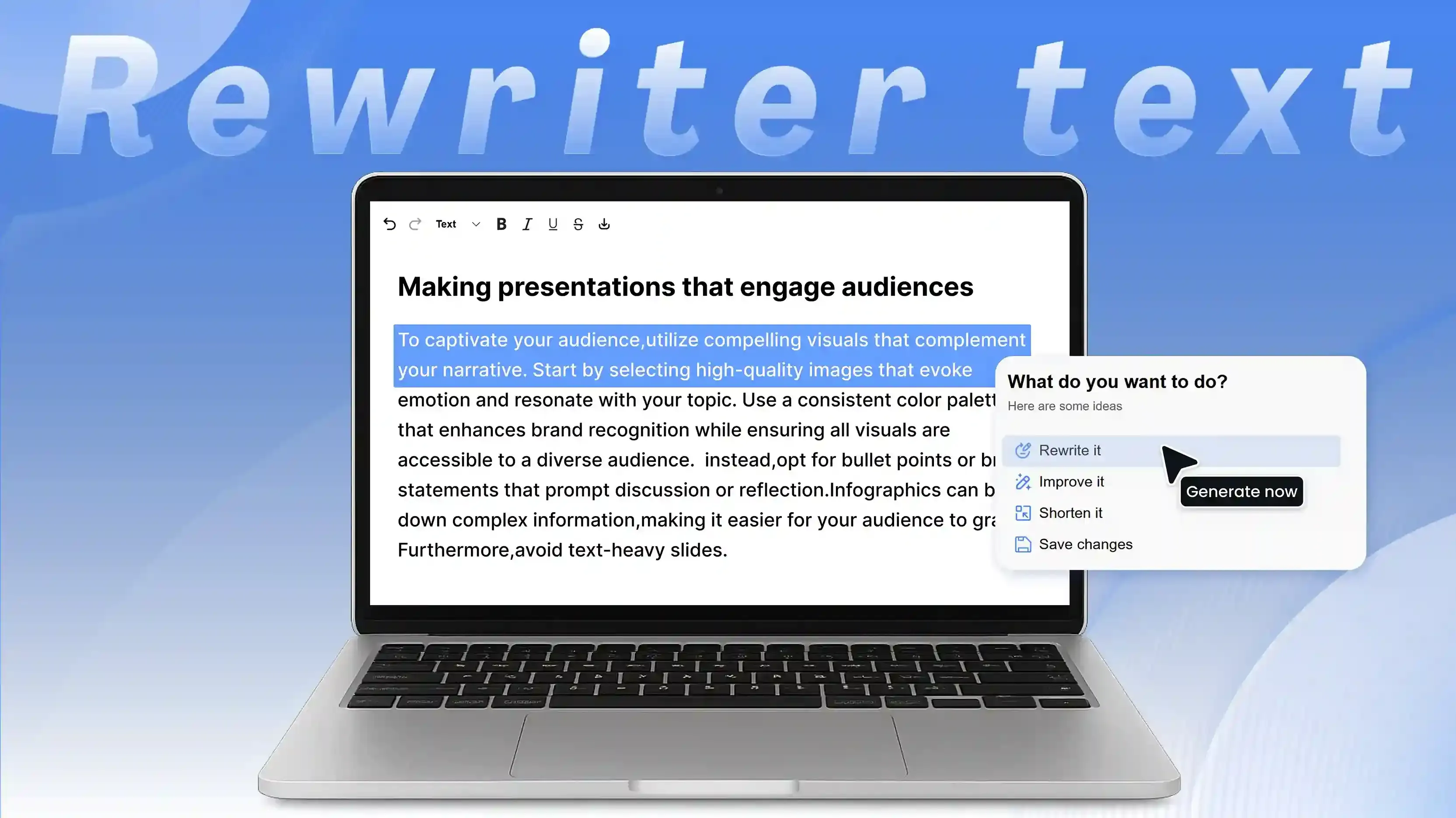 Use Smallppt AI Rewriter to rephrase and improve your text effortlessly