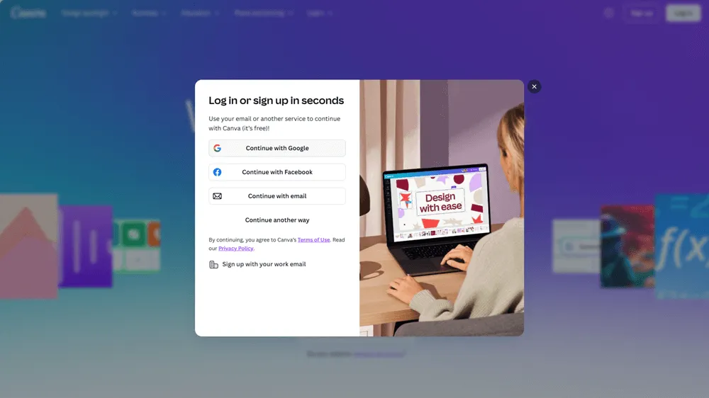 Sign up for a Canva account to start using Canva AI Presentation Maker