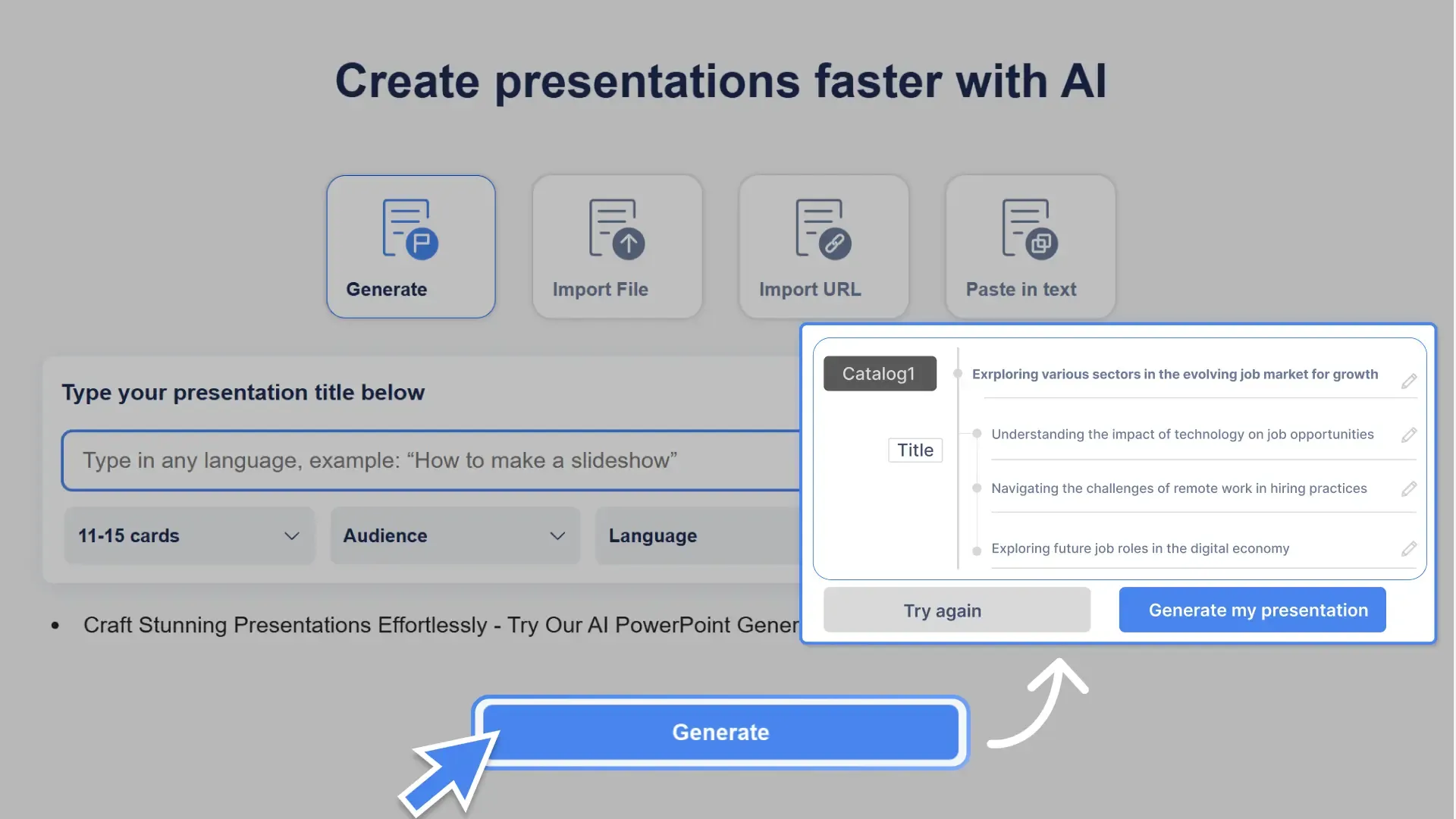 Quickly generate a presentation outline example in seconds with Smallppt