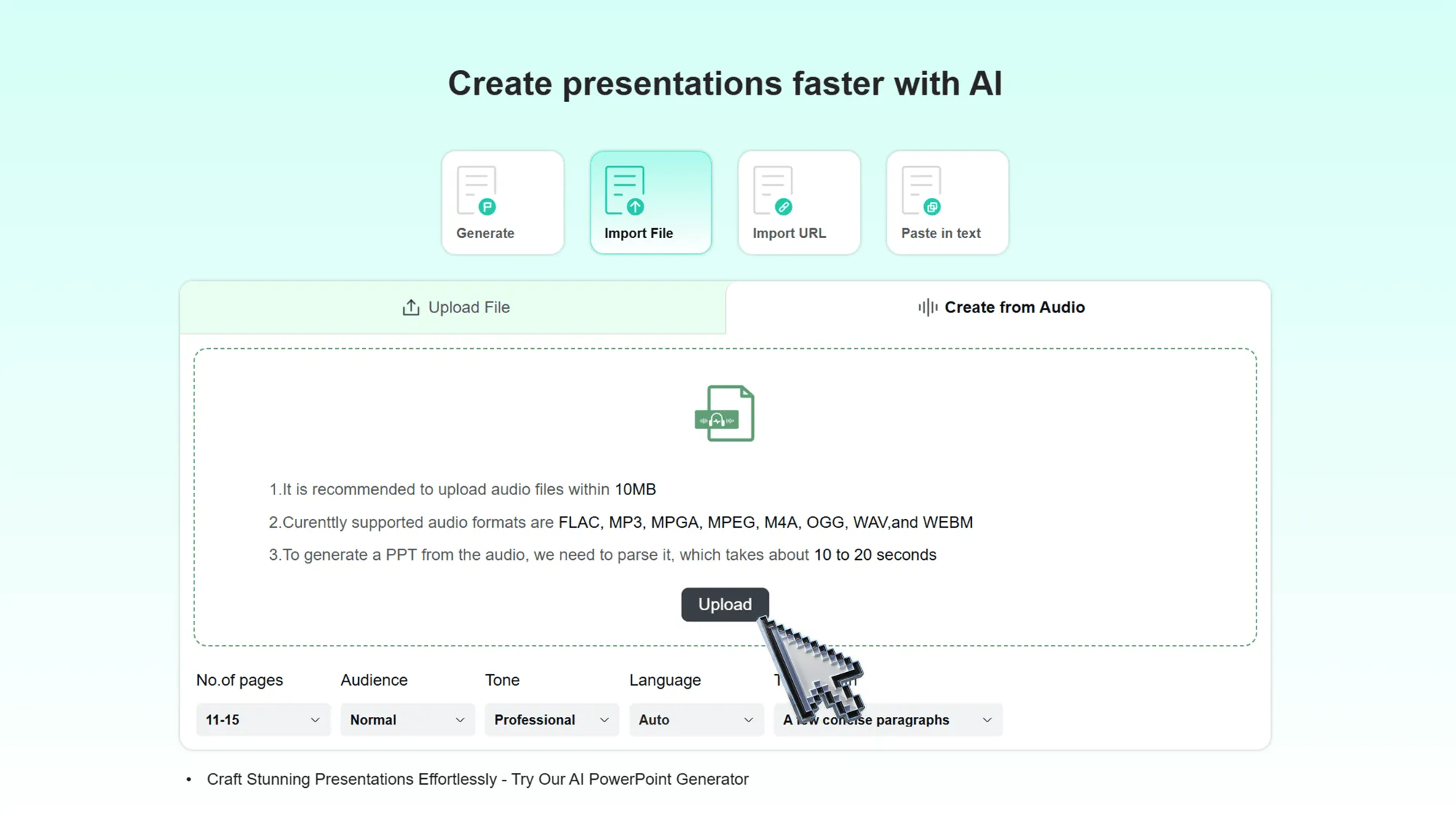 Convert your audio content into structured slides using Smallppt