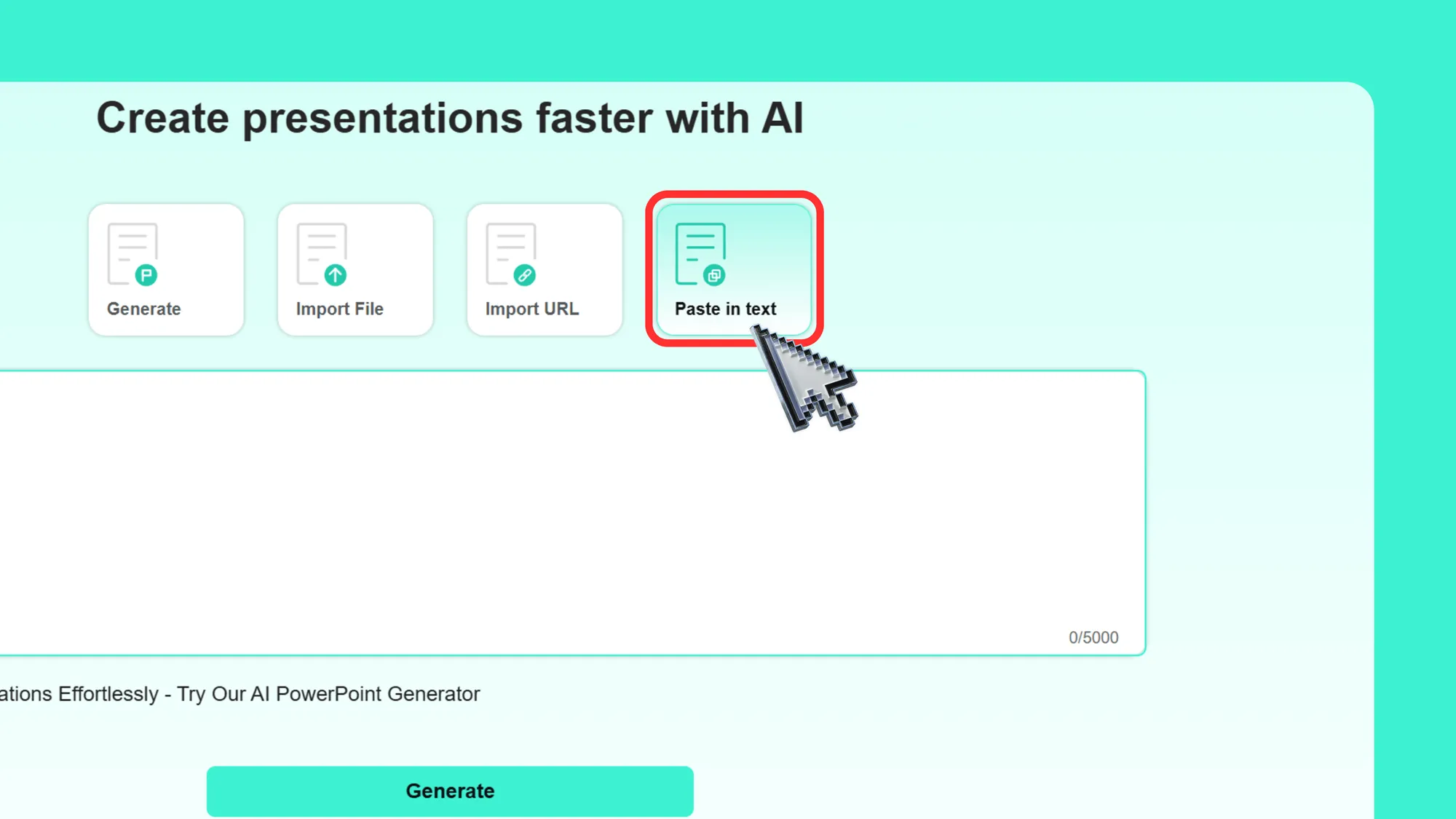 Begin your presentation by pasting text directly into Smallppt