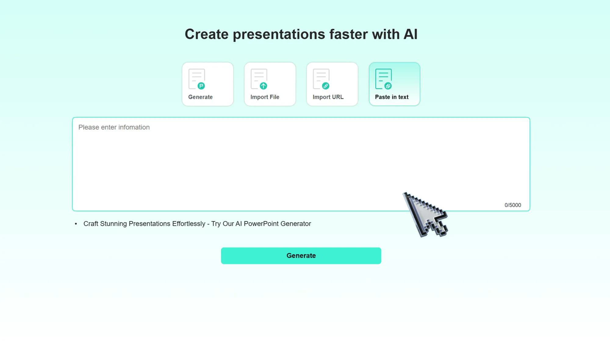 Insert your prepared content and get ready to generate slides using Smallppt