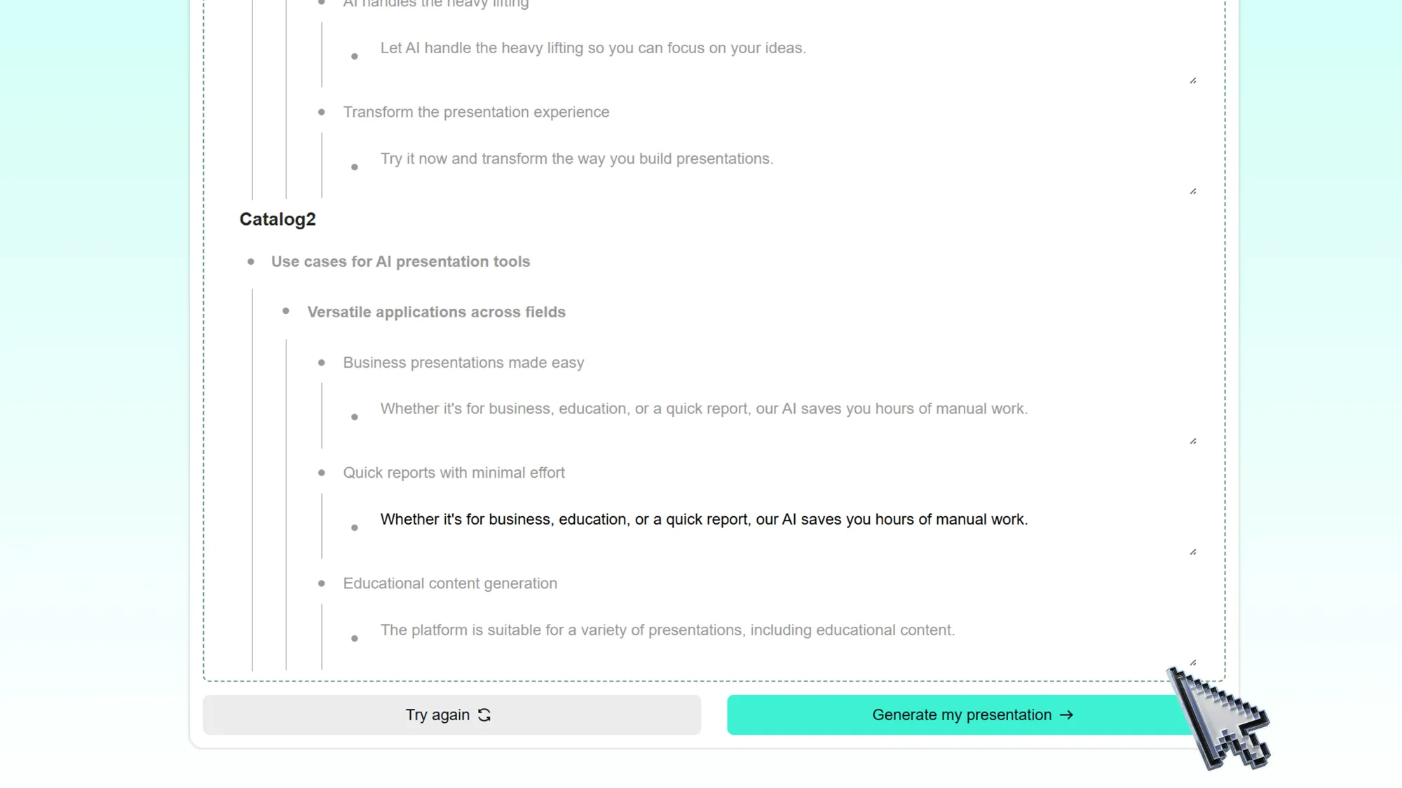 Automatically generate a clean, focused slide outline from your audio with Smallppt
