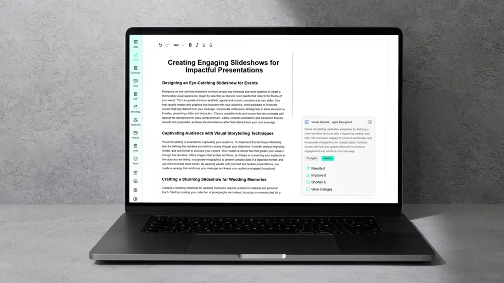 Quickly condense or shorten your text using Smallppt AI Writing Tool