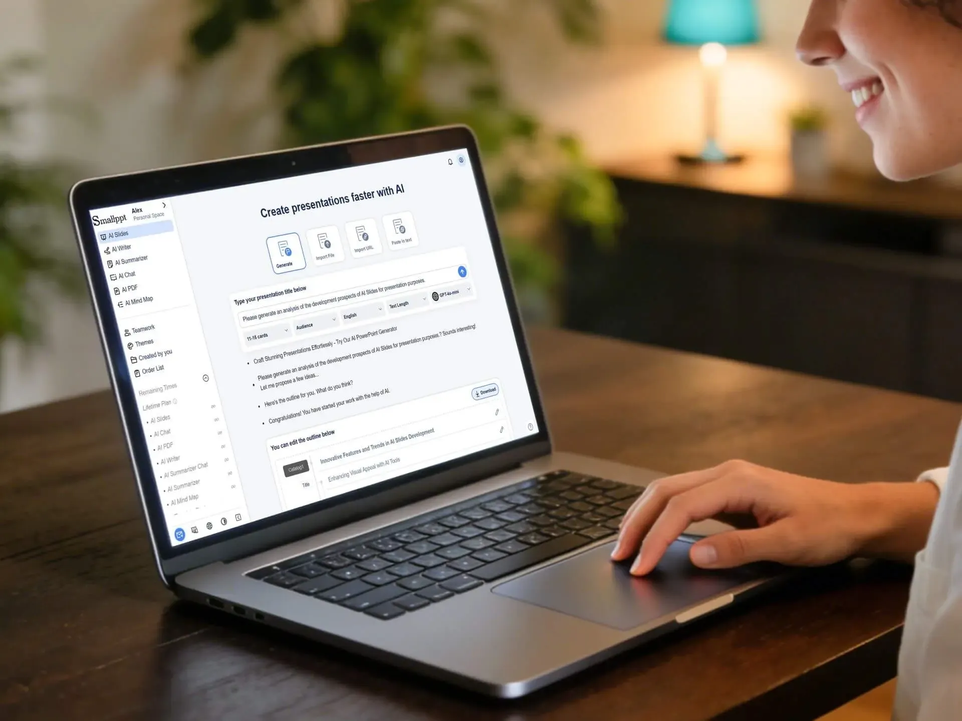 Create well-structured slides quickly with Smallppt AI Slides