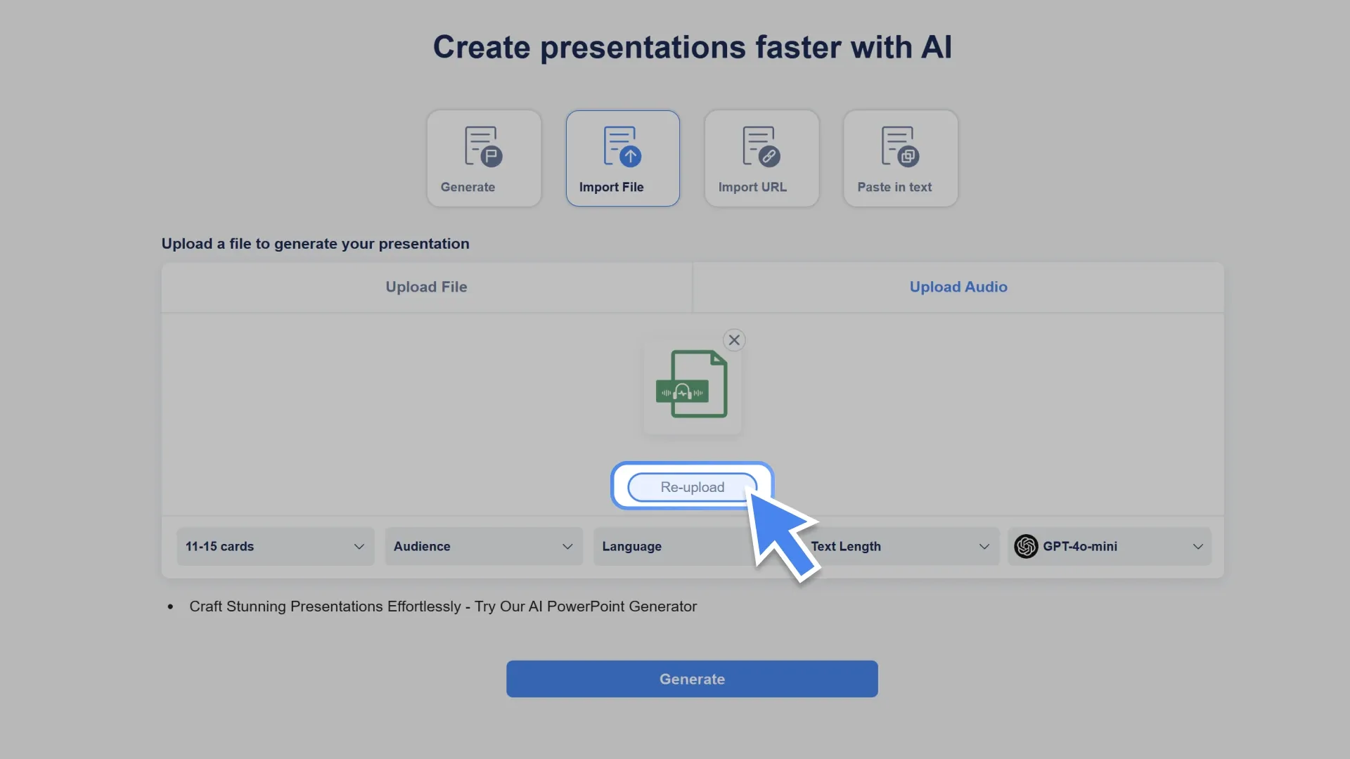 Convert your audio content into structured slides using Smallppt