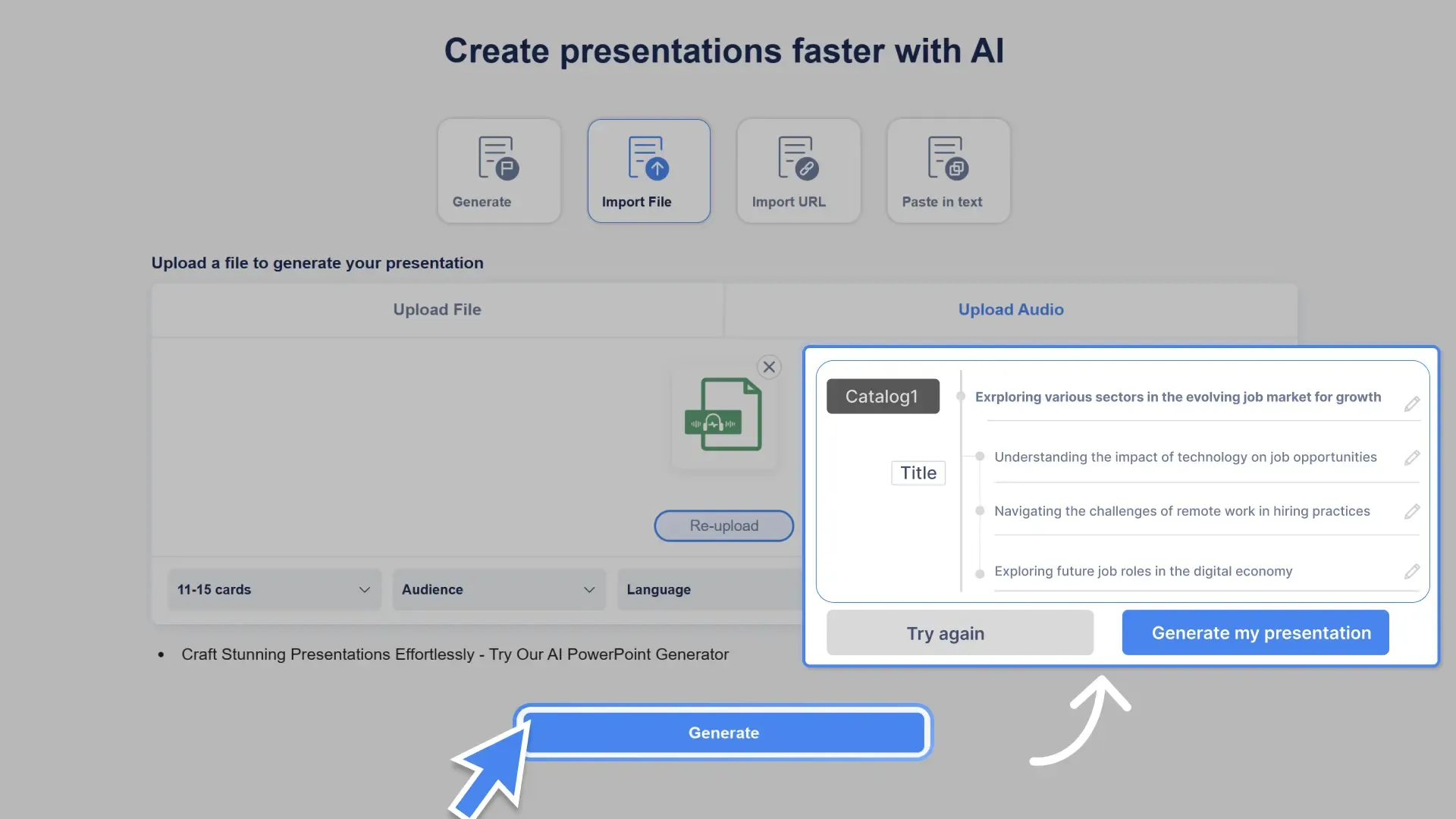 Automatically generate a clean, focused slide outline from your audio with Smallppt