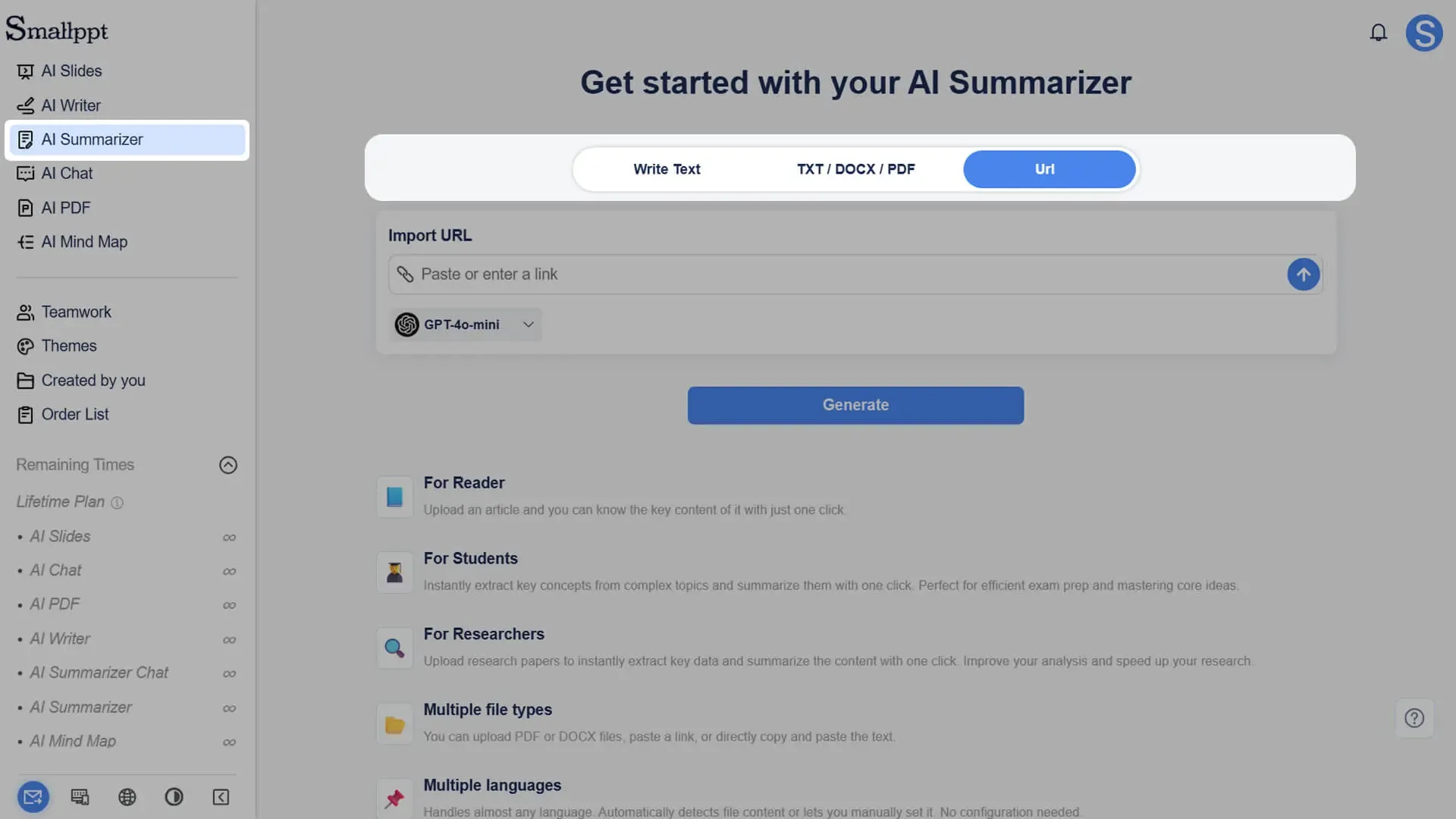 Use the AI Summarizer in Smallppt