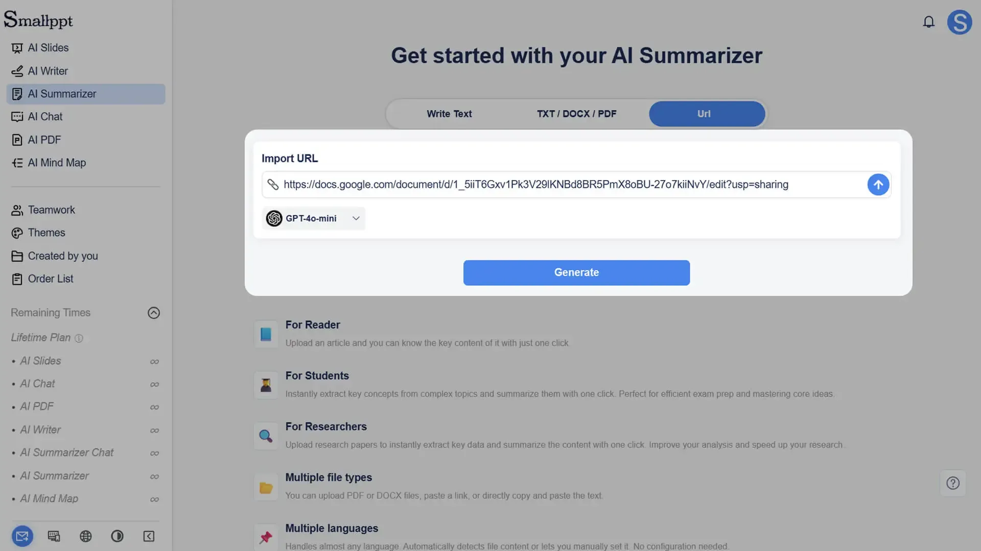 Import the link you want to summarize