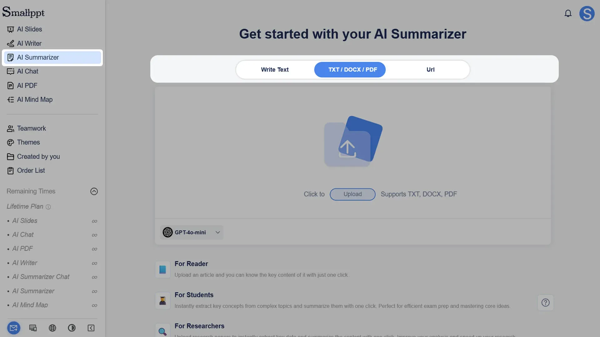 Use the AI Summarizer in Smallppt